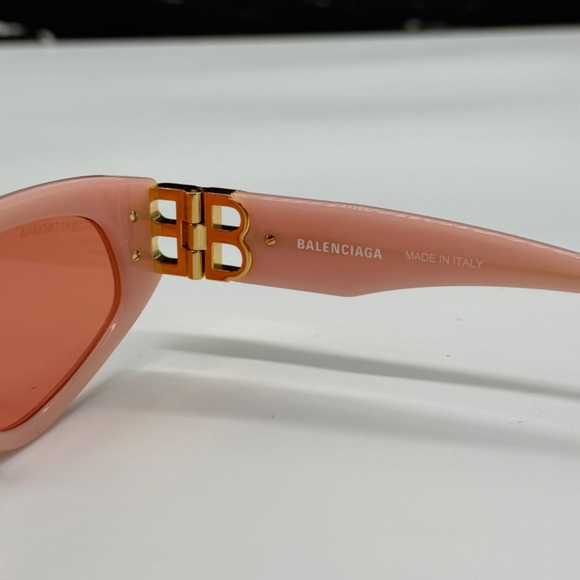Balenciaga Pink Sunglasses with Gradient Red Lenses and Gold BB Accents